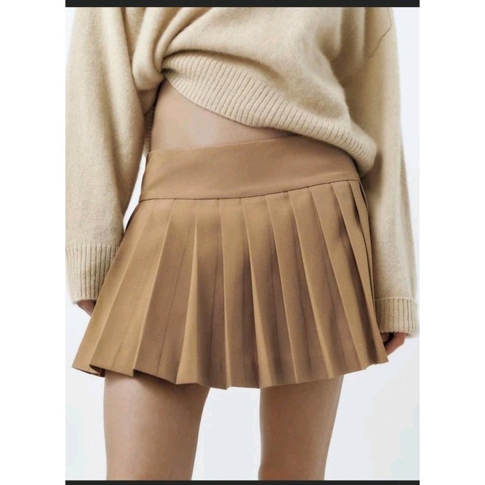 Zara Women's pleated skirt Camel Skort Style Size S